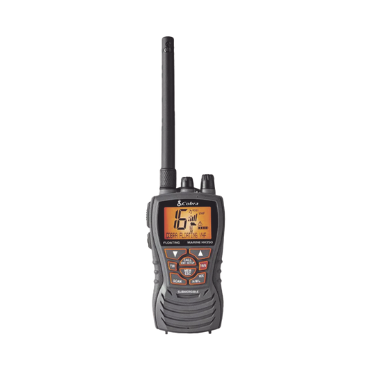 MRHH350FLT - Radio portátil marino flotante y sumergible con función de eliminación de agua de la bocina mediante vibración,  potencia de RF de 6 Watts.