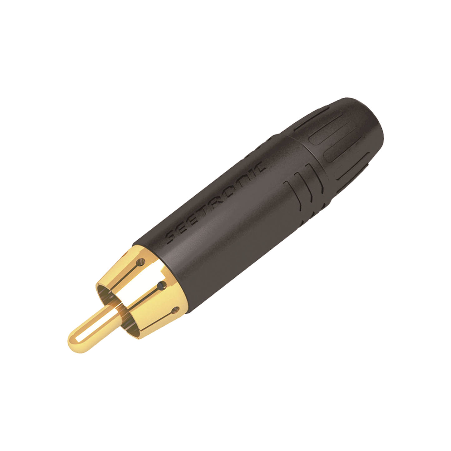 MT380 - Conector Macho RCA | Carcasa Enchapada en Negro | Contacto Enchapado en Oro | Cable OD 3.5-6.5mm