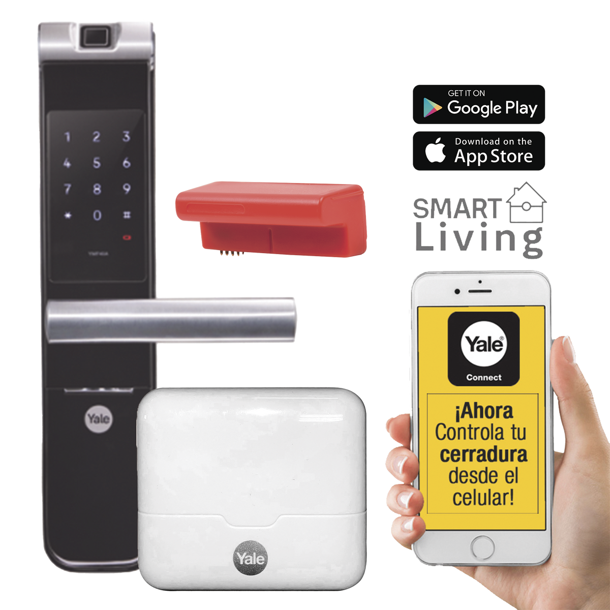 MX89367 - Kit Cerradura con manija YMF40A y HUB, Apertura por,  Código, Biometría y apertura por SMARTPHONE, Para puertas de 35 a 90 mm de espesor