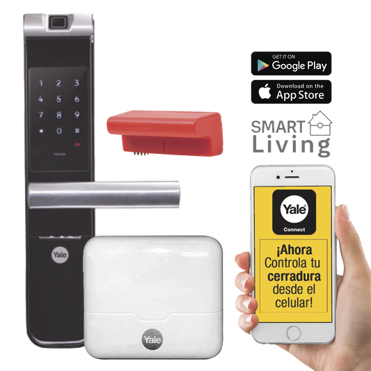 MX89367 - Kit Cerradura con manija YMF40A y HUB, Apertura por,  Código, Biometría y apertura por SMARTPHONE, Para puertas de 35 a 90 mm de espesor