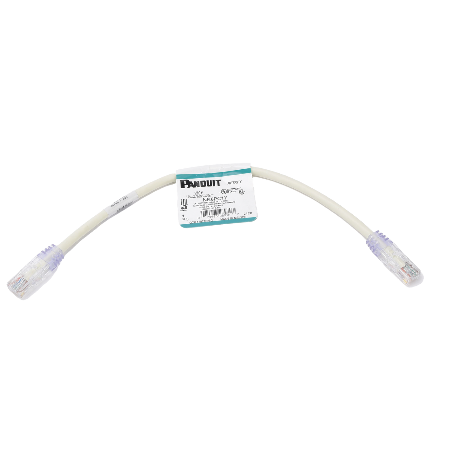 NK6PC1Y - Cable de Parcheo UTP Categor�a 6, con Plug Modular en Cada Extremo - 0.3 Metros (1 Pie) - Blanco