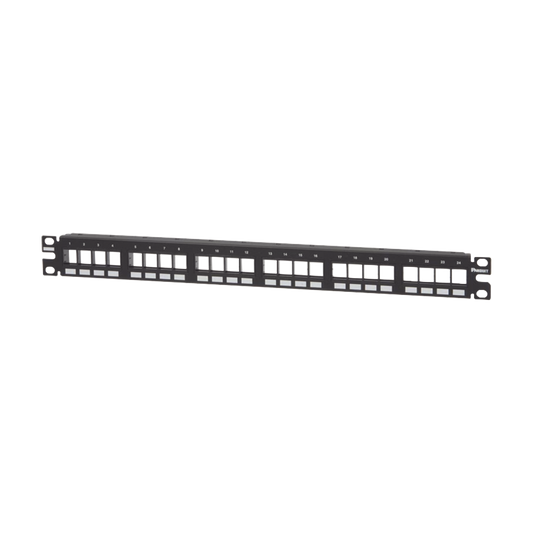 NKPP24FMY - Panel de Parcheo Modular Keystone (Sin Conectores), Numerado y Espacio para Etiquetas, de 24 Puertos, 1UR