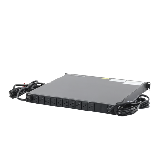 NPATS11001 - PDU Monitoreable de Transferencia Automática ATS (Fuente Redundante), Con 10 Salidas 5-15R, Enchufes de Entrada NEMA 5-15P, Instalación Horizontal de 19in, 1UR, 15 Amp, 120 Vca