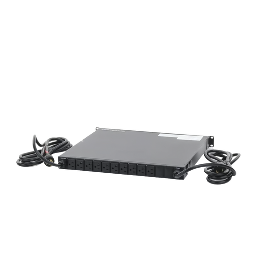 NPATS11002 - PDU Monitoreable de Transferencia Automática ATS (Fuente Redundante), Con 10 Salidas 5-15R,   Enchufes de Entrada L5-20P, Instalación Horizontal de 19in, 1UR, 20 Amp, 120 Vca