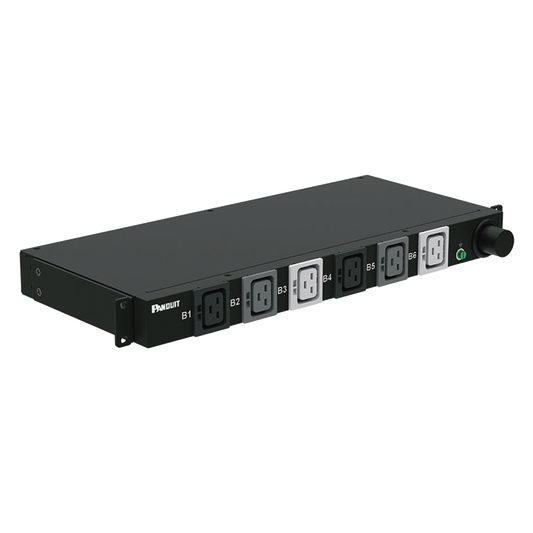 P06B02M - PDU Básico para Distribución de Energía, Plug de Entrada Trifásico CS8365C, Con 6 Contactos C19, Instalación Horizontal de 19in, 1UR, 50 Amp, 208 Vca