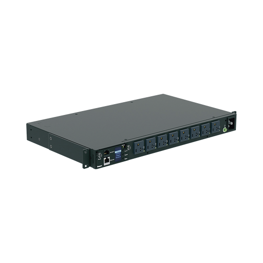 P08E14M PDU Switchable y Monitoreable por Toma (MS) para Distribución de Energía, Enchufe de Entrada NEMA 5-15P, Con 8 Salidas 5-20R, Horizontal 19in, 120 Vca, 15 Amp, 1UR