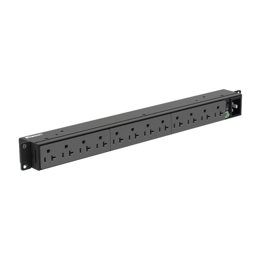 P12B19M - PDU Básico para Distribución de Energía, Enchufe de Entrada NEMA 5-20P, Con 12 Contactos NEMA 5-20R, Instalación Horizontal de 19in, 1UR, 20 Amp, 120 Vca