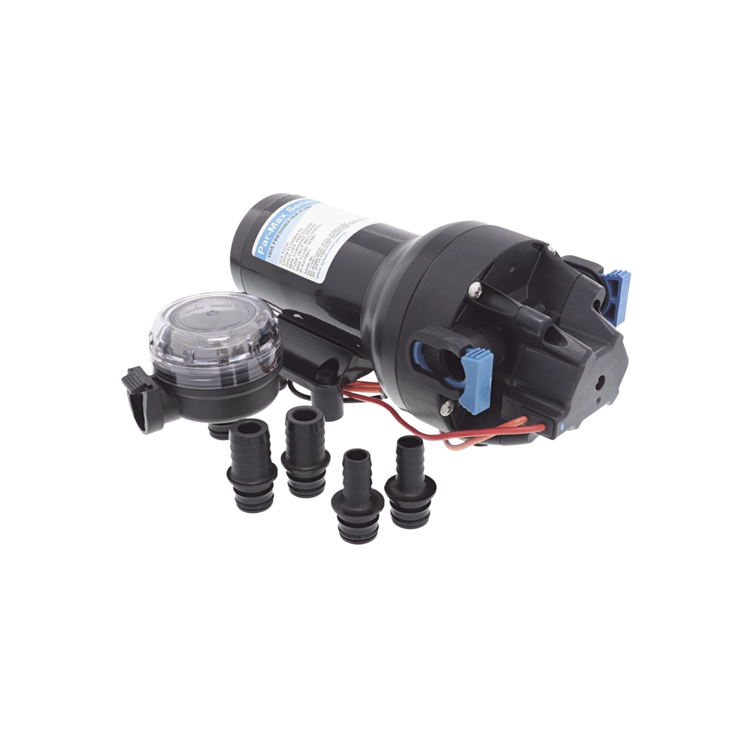 Bomba de diafragma controlada por presión para trabajo pesado ParMax de 12 Vcd, caudal de 5 GPM, presión máxima 60 psi, para manguera de diámetro interior de 13 mm (1/2") y 19 mm (3/4")