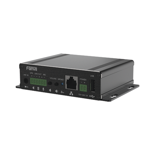 PA3F - Gateway para Voceo IP/SIP,  Entrada de audio (3.5mm), salida de amplificador integrado de hasta 30W, puerto USB (reproducción de MP3),