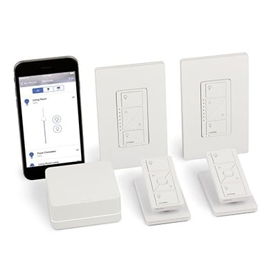 PBDGPKG2W (Caseta Wireless) Kit Hub controlador, 2 atenuadores, 2 controles remotos, 2 base mesa y 2 tapas.