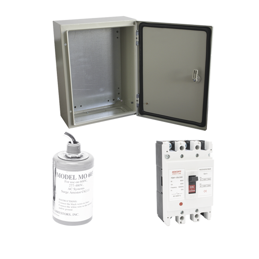 PL100ACA - Kit de Centro de Carga Trifasico Para Corriente Alterna, Breaker de hasta 690 Vc de 100 A con Supresor de Descargas Atmosféricas.