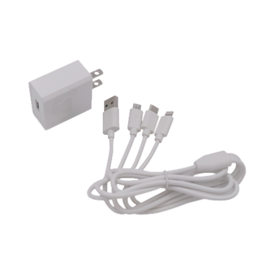 PL52C Cargador de pared USB de 5 Vcc 2A / Multi-puertos / USB-C / Micro USB / Tipo C / Lightning (iPhone) / Extensión de cable 1.2 metros