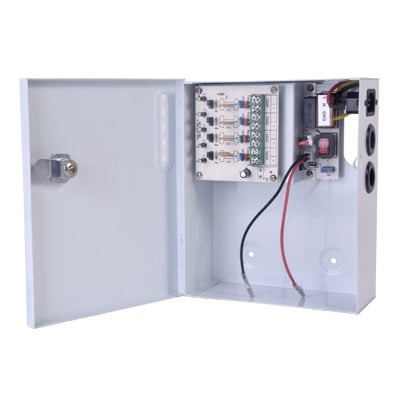 PLK12DC4ABK Fuente de Poder Profesional de 12 Vcc @ 4 A / Soporta 4 Cámaras / Capacidad de Batería de Respaldo (No Incluída) / Voltaje de Entrada 96-264 Vca