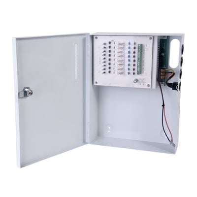 PLK12DC8ABK  Fuente de Poder con ajuste de voltaje de 11- 15 Vcc / 10 A / 9 Salidas / Capacidad de Batería de Respaldo / Requiere Batería / Voltaje de Entrada 96-264 Vca