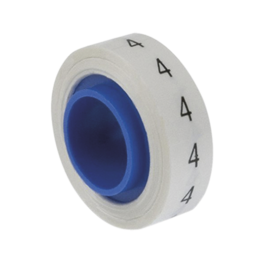 PMDR-4 - Rollo de Etiquetas Marcadoras, Pre-Impresos con el N�mero 4, de 2.4 Metros (7.87 Pies), Color Blanco