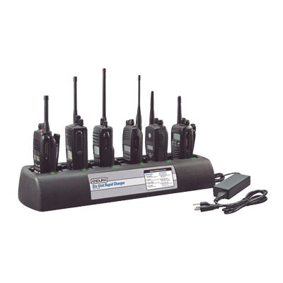 PP-6C-KSC25 - Multicargador rápido de escritorio de 6 cavidades para radios Kenwood NX220, NX320, NX420, TK2160, TK2170, TK2360, TK3140, TK3160, TK3170, TK3173, TK3360. Para uso con baterías Ni-Cd, Ni-MH, Li-Ion, Li-Po.