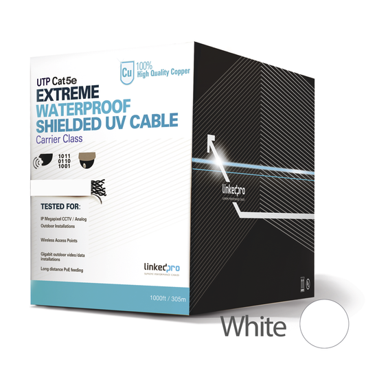 PRO-CAT5-EXT-LITEW Bobina de cable de 305 m, Cat5e, para intemperie, sin blindar, color blanco, UL, para aplicaciones en CCTV, redes de datos.