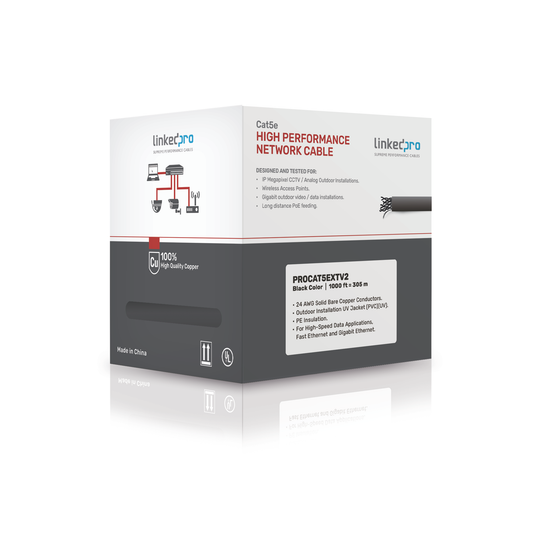 PRO-CAT-5-EXT-V2 Bobina de cable de 305 m, Cat5e , FTP, blindado, para intemperie, color negro, UL, para aplicaciones en video vigilancia, redes de datos