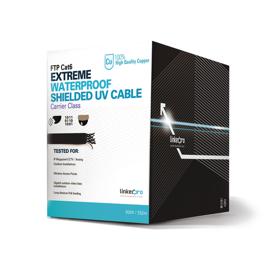PRO-CAT-6-EXT/500 Bobina de 152.5 metros Cat6+ CALIBRE 23 Exterior Blindado tipo FTP Para Climas Extremos, UL para aplicaciones de video vigilancia y redes de datos. Para uso en Intemperie.