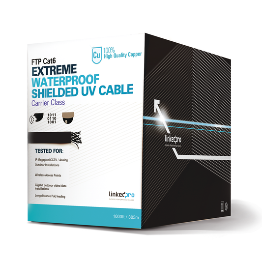 PRO-CAT-6-EXT-LITE Bobina de cable 305 Metros Cat6+ CALIBRE 23, Climas EXTREMOS, Color negro, sin blindar, para intemperie.