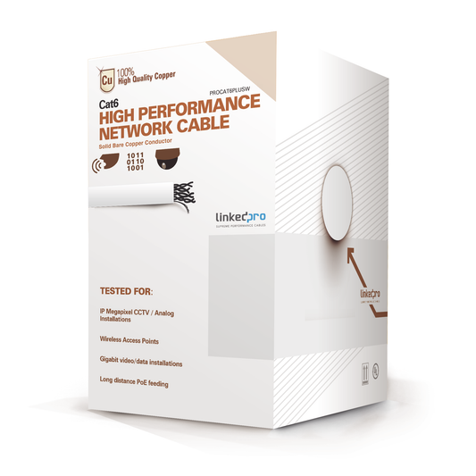 PRO-CAT-6-PLUSW Bobina de cable de 305 metros de cable Cat6 de alto desempeño, super flexible, UL, Cobre, color blanco, para aplicaciones de video vigilancia y redes de datos