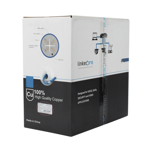 PRO-CAT6-R - Bobina de Cable de 305 Metros (1000 Pies) Cat6+, CMR, Calibre 23 Alto Rendimiento, ETL, UL, Color Azul, Super Flexible, para Aplicaciones de Video Vigilancia, Video HD, y Redes de Datos. Uso Interior.