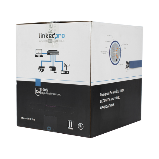 PRO-CAT6-S - Bobina de Cable de 305 Metros (1000 Pies) Cat6+ Blindado F/UTP, CM, Calibre 23 Alto Rendimiento, ETL, UL, Color Azul, Super Flexible, para Aplicaciones de Video Vigilancia, Video HD, y Redes de Datos. Uso Interior.