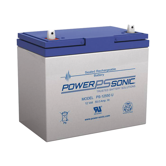 PS-12550U Batería 12V, 55AH, Para Respaldo, Tecnologías AGM/VRLA, 5 Años Vida Útil, Terminales U, Reconocida UL