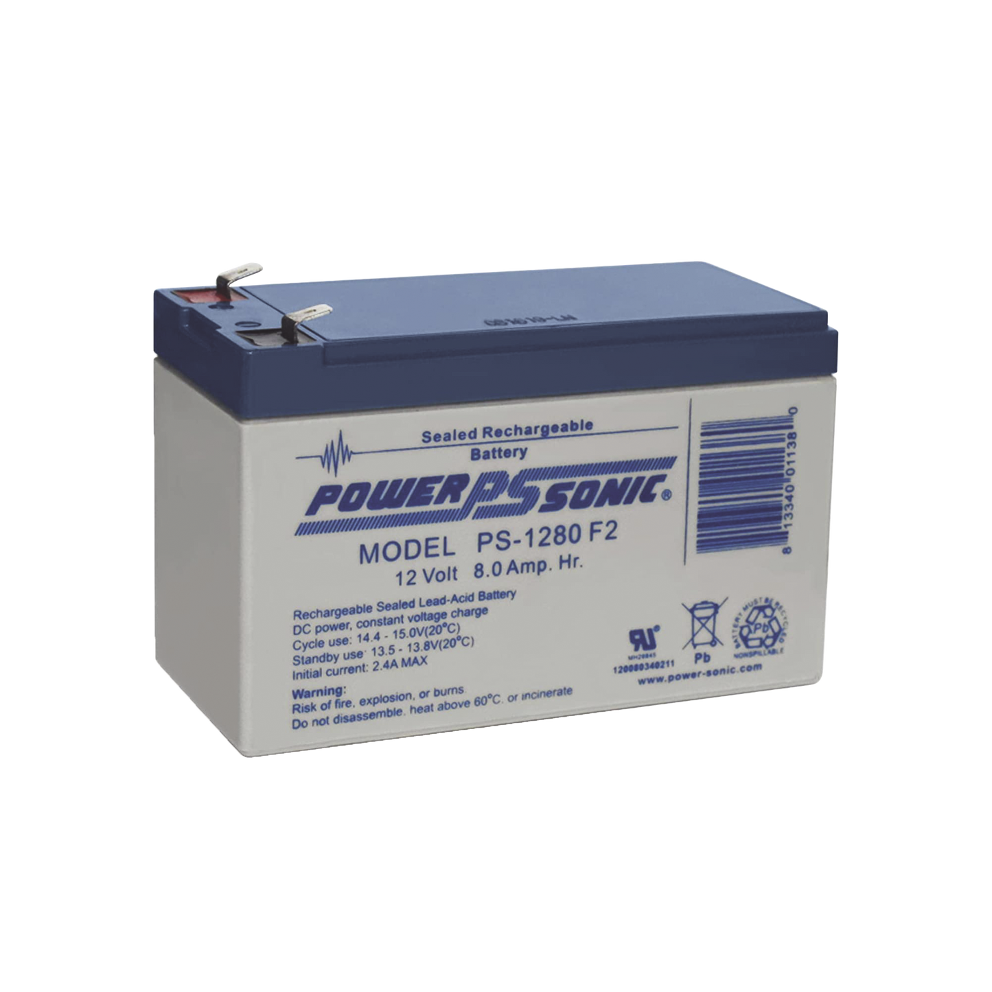 PS-1280-F2 - Batería 12V, 8AH, Para Respaldo, Tecnologías AGM/VRLA, 5 Años Vida Útil, Terminales F2, Reconocida UL