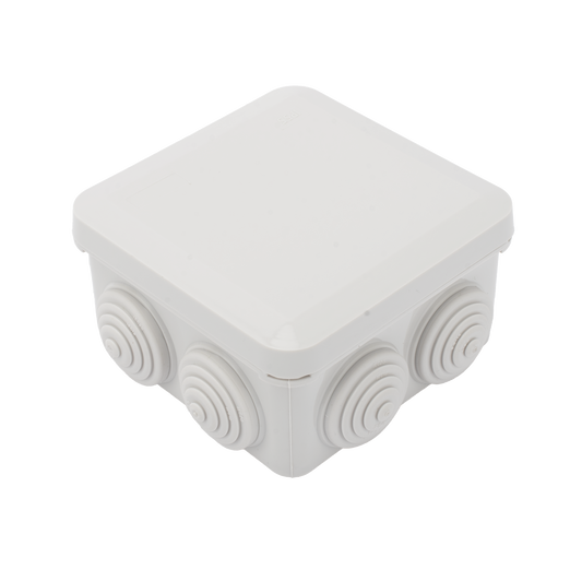 PST-0808-ER Caja Derivación-Conexión de Plástico (89 X 89 X 50 mm) con 7 Glándulas de Goma. Para Instalaciones Comerciales,  Residenciales e Industriales. Cerrado a Presión.