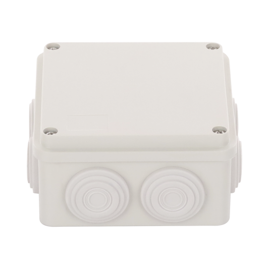 PST-1010-ER Caja Derivación-Conexión de Plástico (100 X 100 X 54 mm) con 7 Glándulas de Goma. Para Instalaciones Comerciales, Residenciales e Industriales. Incluye Tornillería para su Tapa.