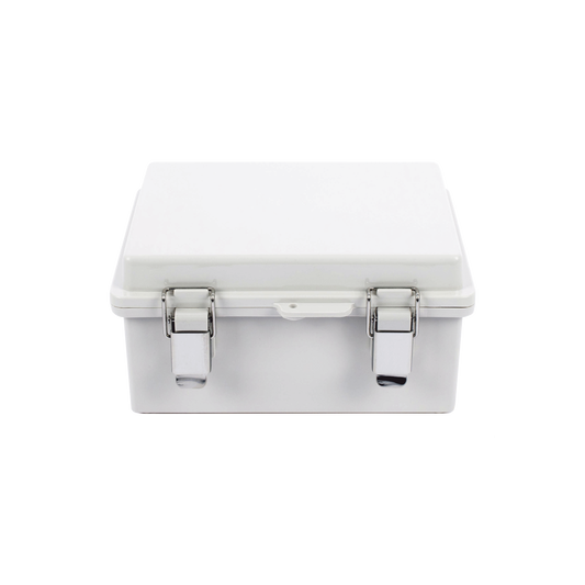 PST-1722-11E Gabinete de Plástico ABS, Uso en Intemperie IP66 (170 x 220 x 110 mm) Cierre por broche Inoxidable y Permite Cerrado con Candado y Llave (Perno 5mm) No Incluido