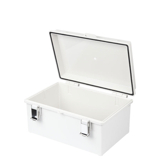 PST-1929-14E Gabinete de Plástico ABS, Uso en Intemperie IP66 (190 x 290 x 140 mm) cierre por broche Inoxidable y Permite Cerrado con Candado y Llave (Perno 5mm) No Incluido