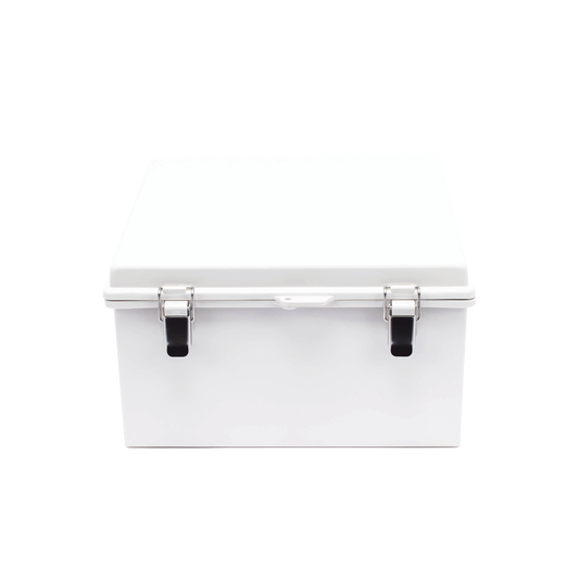 PST-3030-18E Gabinete de Plástico ABS, Uso en Intemperie ip66 (300 x 300 x 180 mm) Cierre por Broche Inoxidable y Permite Cerrado con Candado y Llave (Perno 5mm) No Incluido