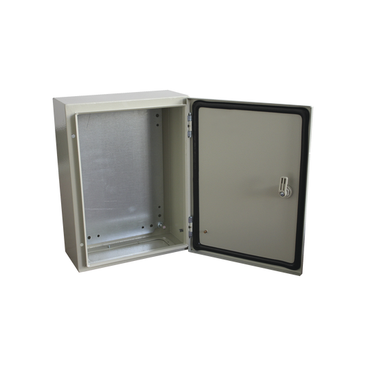PST-3040-20A Gabinete de Acero IP66 Uso en Intemperie (300 x 400 x 200 mm) con Placa Trasera Interior de Metal y Compuerta Inferior Atornillable (Incluye Chapa y Llave T).