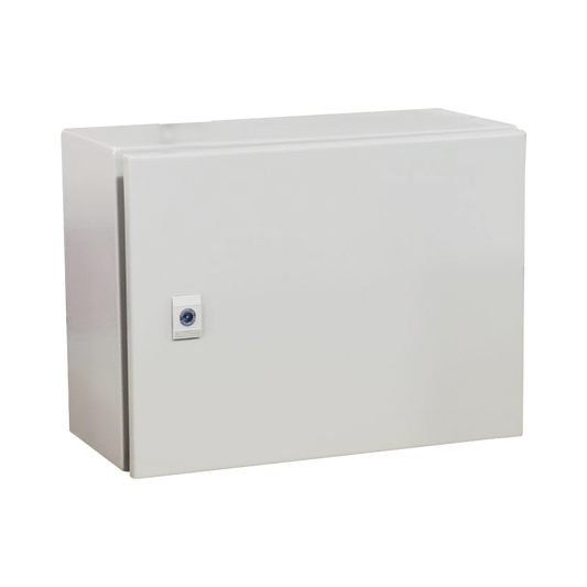 PST-4030-30A - Gabinete de Acero IP66 Uso en Intemperie (400 x 300 x 300 mm) con Placa Trasera Interior Metálica y Compuerta Inferior Atornillable (Incluye Chapa y Llave T). Ideal para Centros de Carga y Tableros de Control.