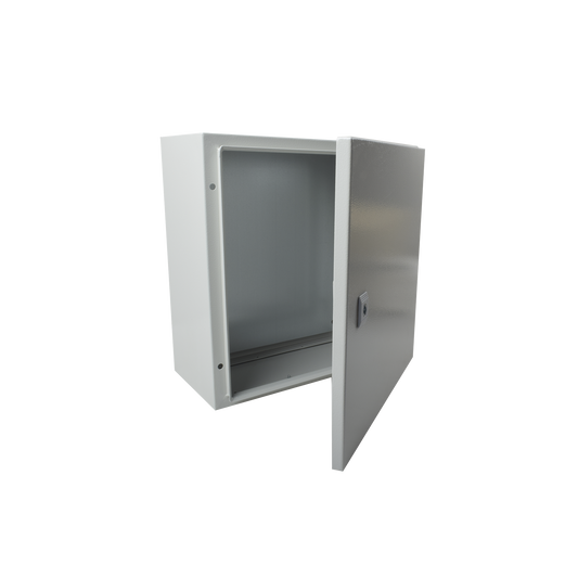 PST-4040-20A Gabinete de Acero IP66 Uso en Intemperie (400 x 400 x 200 mm) con Placa Trasera Interior de Metal y Compuerta Inferior Atornillable (Incluye Chapa y Llave T).
