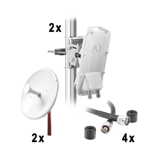 PTP550-KIT37 Enlace Backhaul completo de alta capacidad, incluye: 2x PTP550CE, 2x NPTR3 (37 dBi), 4x Jumpers