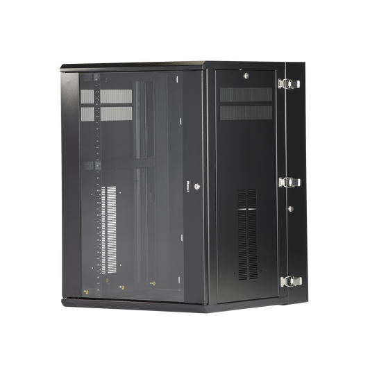 PZWMC18W Gabinete PanZone de Montaje en Pared, de 19in, Puerta con Ventana de Seguridad, 18 UR, 635mm de Profundidad, Color Negro