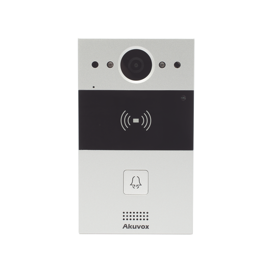 R20A Videoportero de 1 Botón / Lector de Tarjetas MIFARE y PROX EM / Notificación a APP / 100% en la Nube / Notificación por Llamada Telefónica / SIP / ONVIF / IP65 / Cámara 2MP / Panel de Aluminio / Control de 2 Puertas