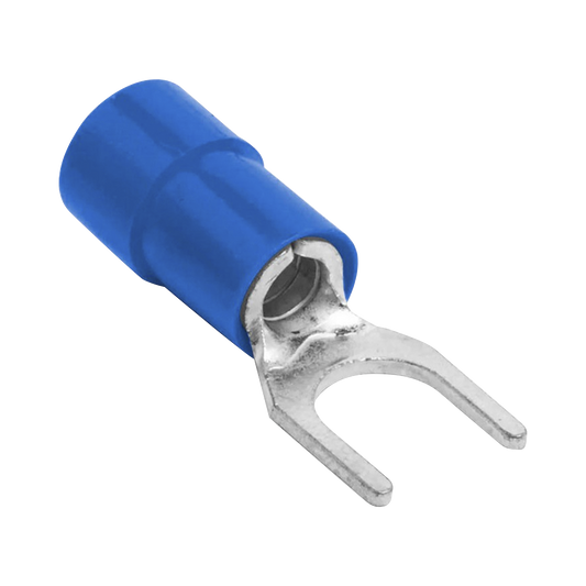 RB1157 - Terminal tipo horquilla ( espada ) aislada / 18 - 14 AWG / Azúl / Paquete de 25 piezas.