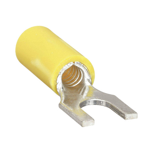 RC1157-100 - Terminal tipo horquilla ( espada ) aislada / 12 - 10 AWG / Amarillo / Paquete de 25 piezas.