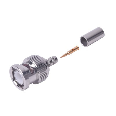 RFB-1106-2 - Conector BNC Macho de Anillo Plegable para Cable LP-195, LP-142, LMR-195, RG-58/U, RG-142/U, Níquel/ Oro/ Delrin.