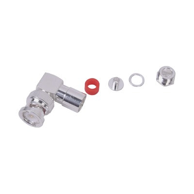 RFB-1110-C-04 - Conector BNC Macho en Ángulo Recto de Rosca para LP-195, LP-142, LMR-195, RG-58/U, RG-142/U, Plata/Oro/Teflón.