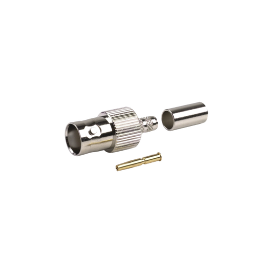 RFB-1124-1X - Conector BNC Hembra de Anillo para Cables RG-8/X, LMR-240, 9258, Níquel/ Oro/ Delrin.