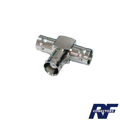 RFB-1131 - Adaptador Triple en T para 50 Ohm de BNC Hembra a Doble BNC Hembras, Níquel/ Plata/ Teflón.