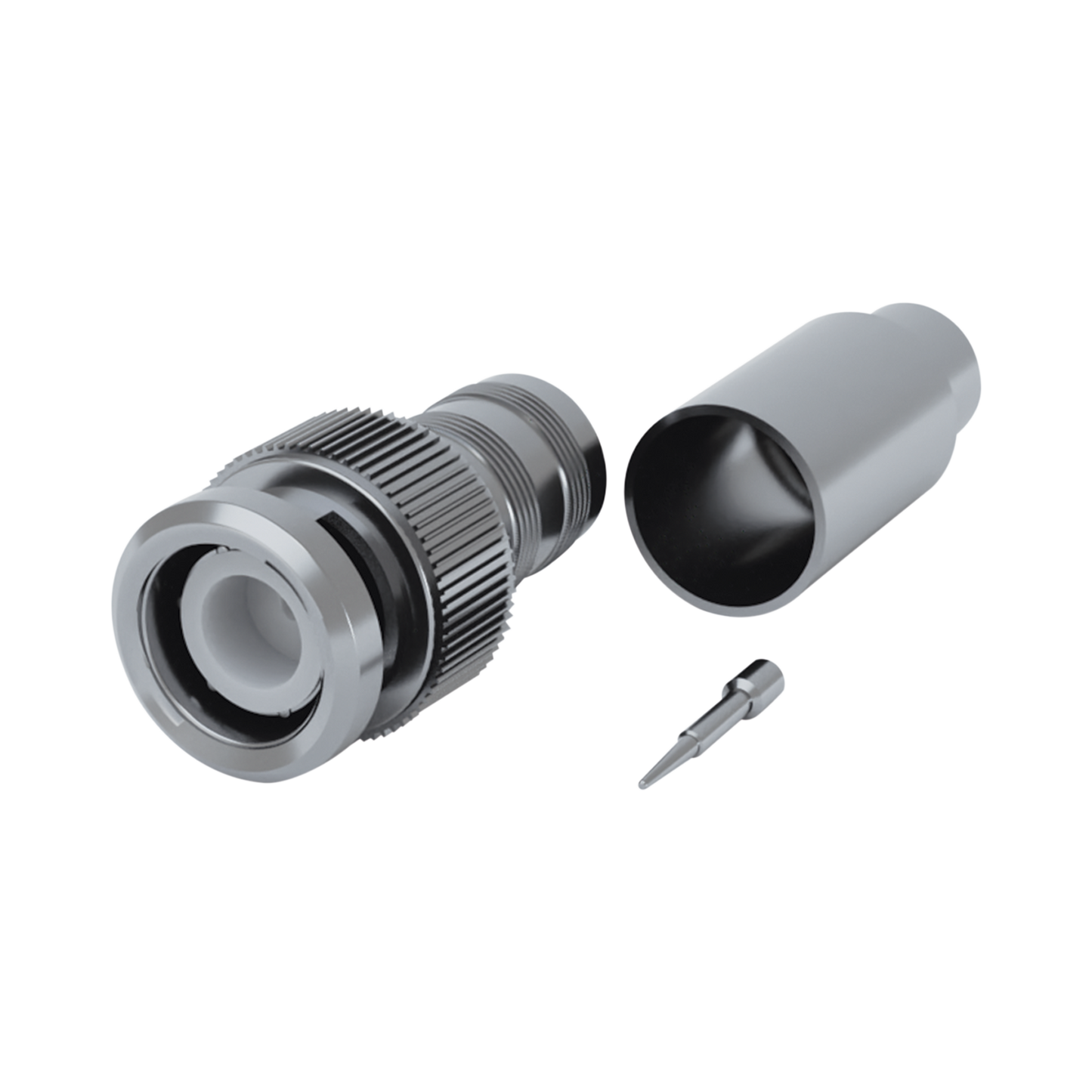 Conector BNC Macho de 75 Ohm, Anillo Plegable para RG-59/U, Níquel/ Oro/ Teflón.