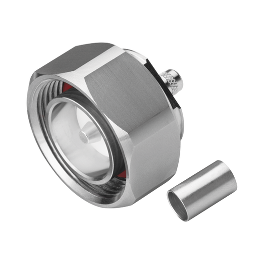 Conector DIN 7-16 Macho de Pin Cautivo, Anillo Plegable para Cable RG-8/X, LMR-240, Bronce Blanco/ Plata/ Teflón.�??