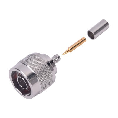 RFN-1005-2N - Conector N Macho de Anillo Plegable para Cables Coaxiales LP-142, LP-195, RG-58/U, RG-142/U, LMR-195, Níquel/ Oro/ Teflón.â€‹