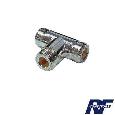 RFN-1011-1 - Adaptador en T, Triple Conectores N Hembra, Plata/ Oro/ Teflón.